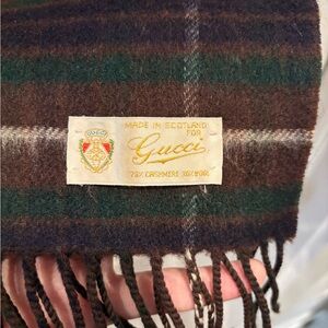 Gucci Cashmere/Wool Brown Plaid Scarf